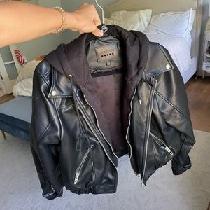 BLANKNYC XL vegan leather jacket w hoodie